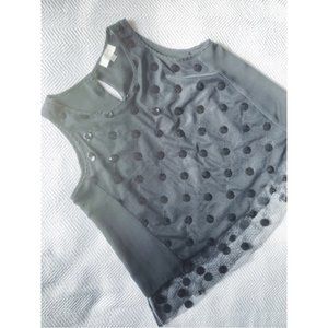 Loft Black Sequence Polka Dot Tank Top Petite